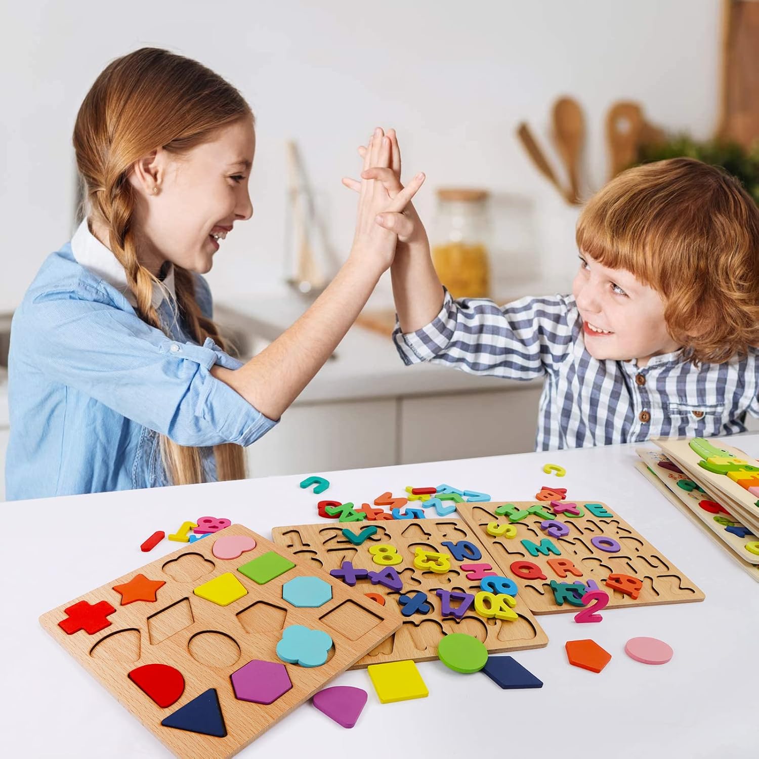 Kid's Learning Wooden alphabet | Puzzles & Numbers Count Board, Colorful ABC Uppercase Letters/Numbers/Shapes for Kids Toddlers Preschool Early Learning Educational Toys