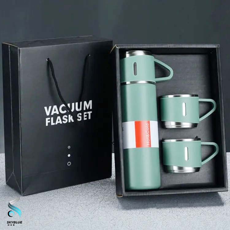 Imported Double Wall Stainless Steel Vacuum Thermos Flask with Silicone Handle and Insulated Lid Set With 2 Stainless Steel Cups for Hot and Cold Tea Coffee Cup 500 ML Hot & Cold Vacuum Water Bottle