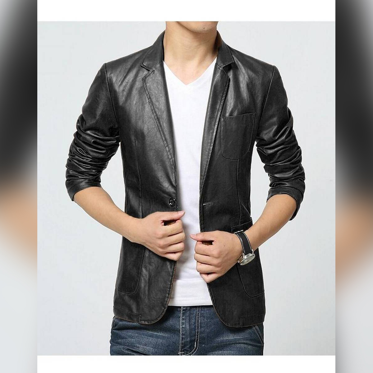 mens leather dress coat