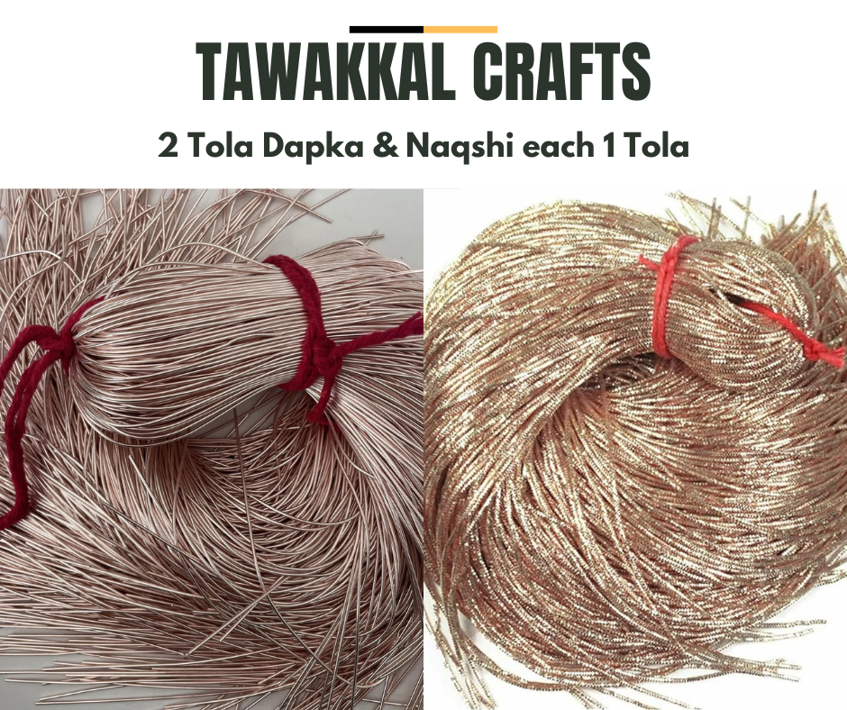 Pack of 2 Tola Naqshi & Dabka Thread (1mm, Rose Gold) – Embroidery Material for Clothing & Craft – Tawakkal Crafts