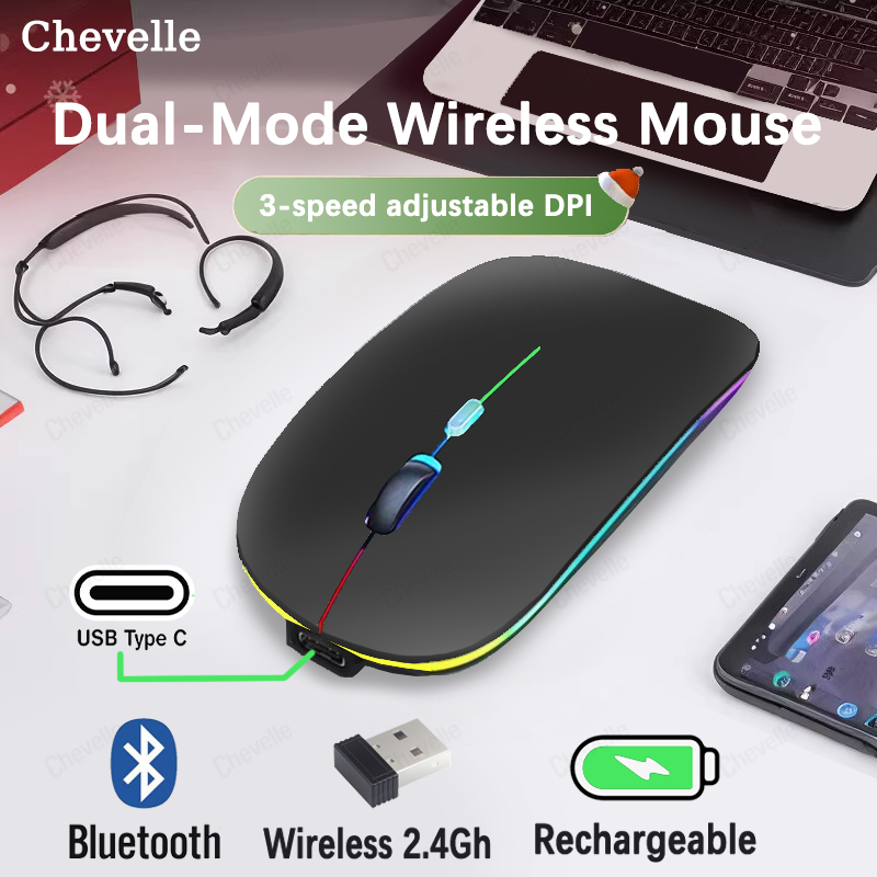 RGB Wireless & Bluetooth Mouse – Slim, Silent, Dual Mode with Adjustable DPI