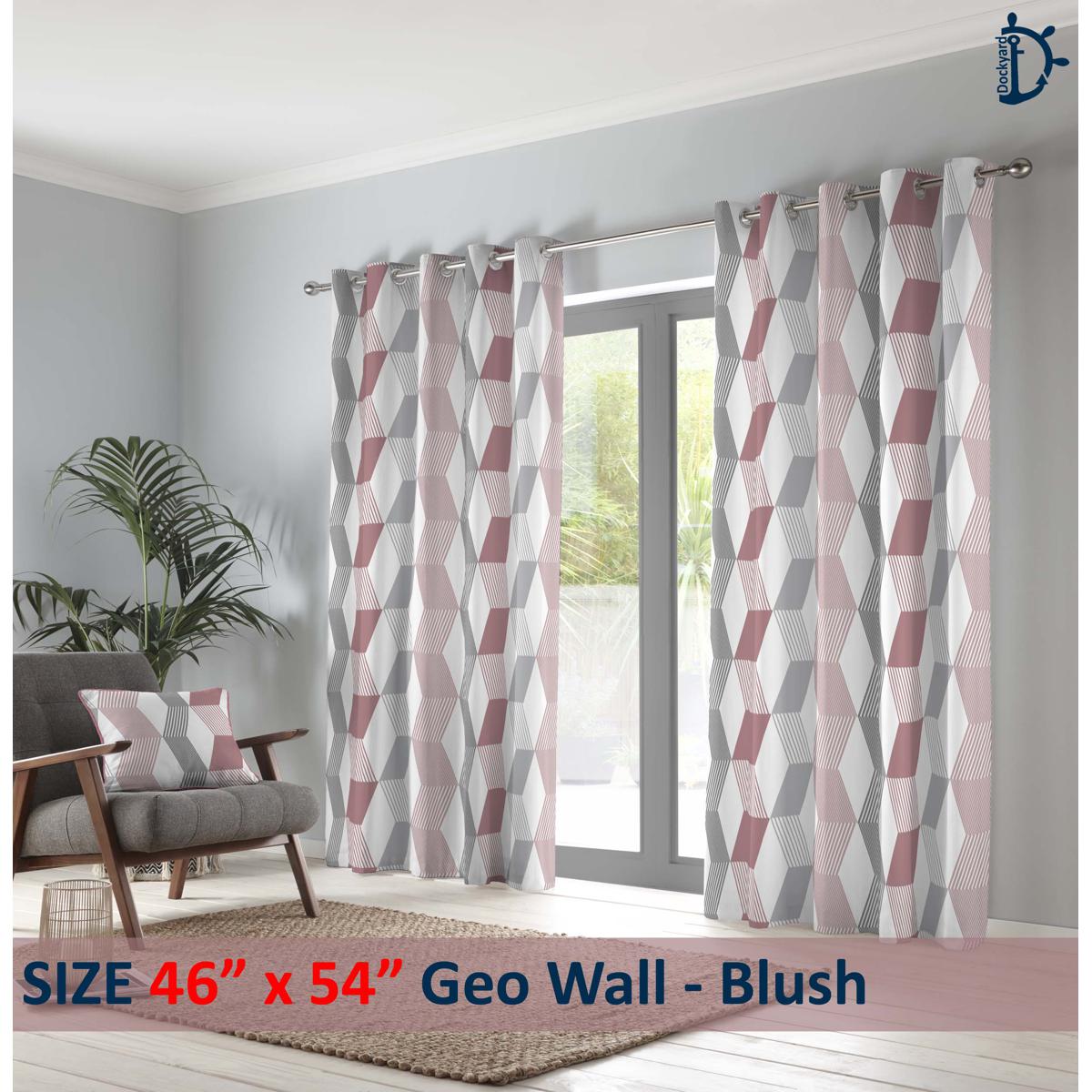 Curtains Set, Printed curtains for room, 100% cotton - GeoWall Blush Pink - Pack of 2 Curtains