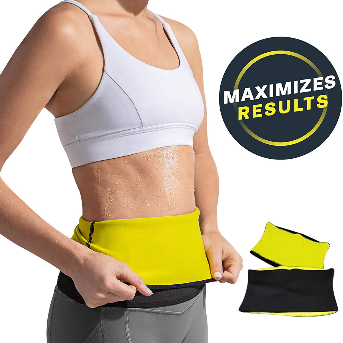Hot Shaper Slimming Belt for Men and Women - Waist Trainer, Black and Yellow, Neotex Thermal Fabric, Multiple Sizes