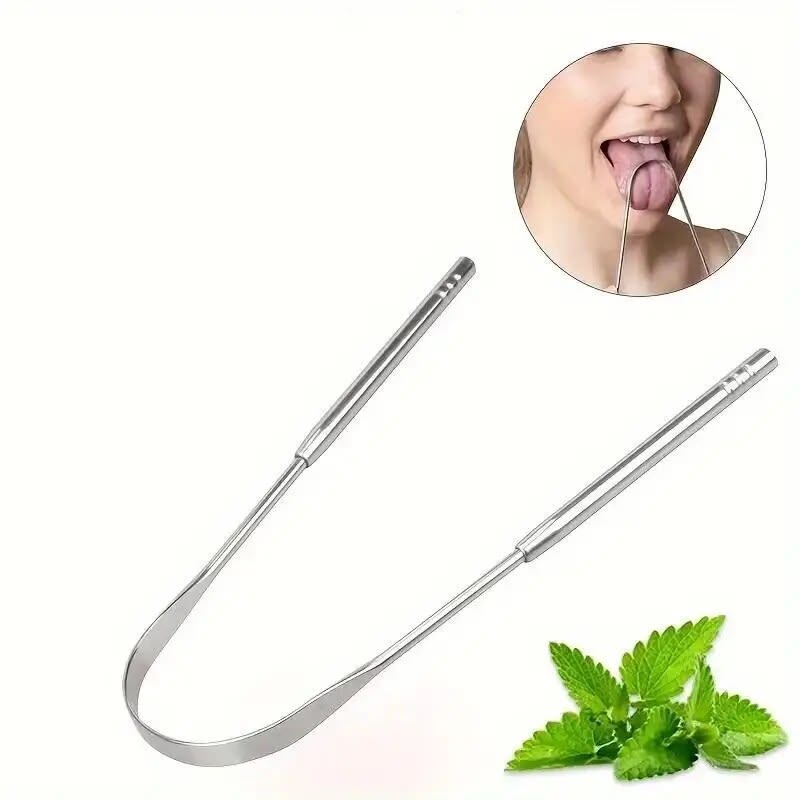 Stainless Steel Tongue Scraper Tongue Cleaner for Adults & Kids | Bad Breath Remover | Oral Hygiene Cleaner | Fresh Breath Cleaner | Reusable Metal Tongue Scraper | Anti-Slip Handle