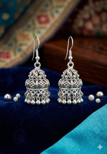 Silver Antique Style Golden Jhumki/Earrings For Girls & Woman