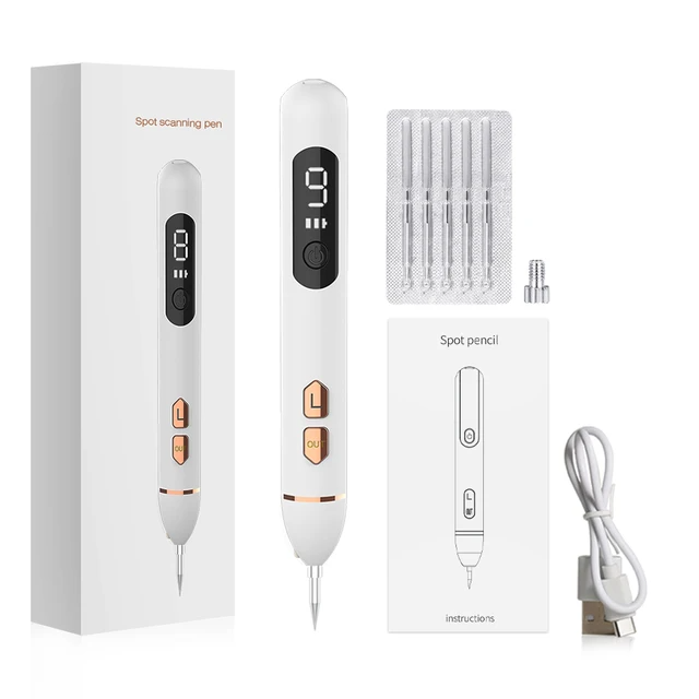 PIXIE Face Mole Removal Pen Spots Tattoo Freckle Removal Pen LED Lighting Sweep Spot Mole Removing Dark Spot Remover Skin Care 9 Adjustable Modes Laser Mole Pen