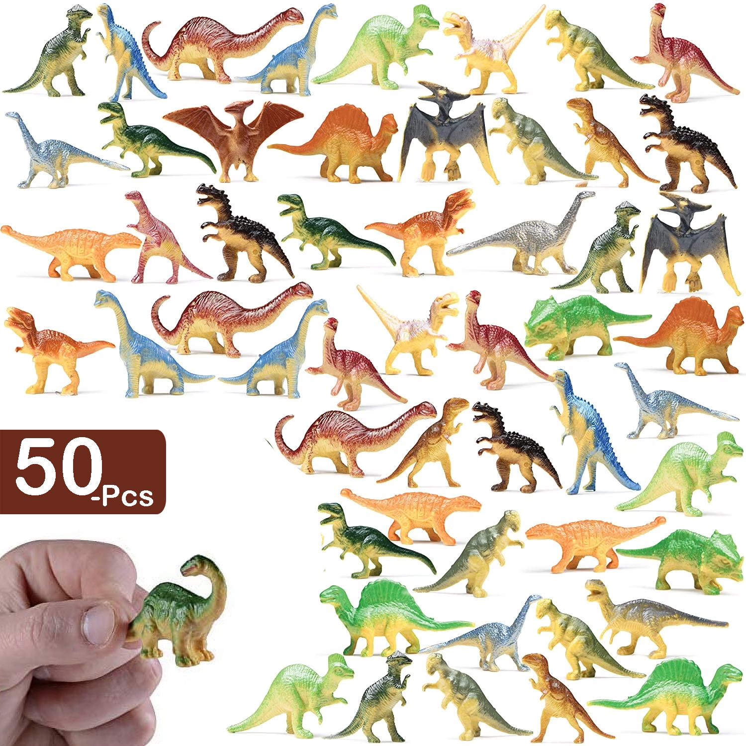 Pack of - 50 Pcs - Realistic Tiny Character Dinosaur Wild Animal Safari Kingdom Toy - Mini Rubber Animals Action Figure World Jungle Zoo Toys Set Big Animal For Kids Boys Girls Dino Model - Educational & Fun Party Game Toy for Kids Learn and Play Together