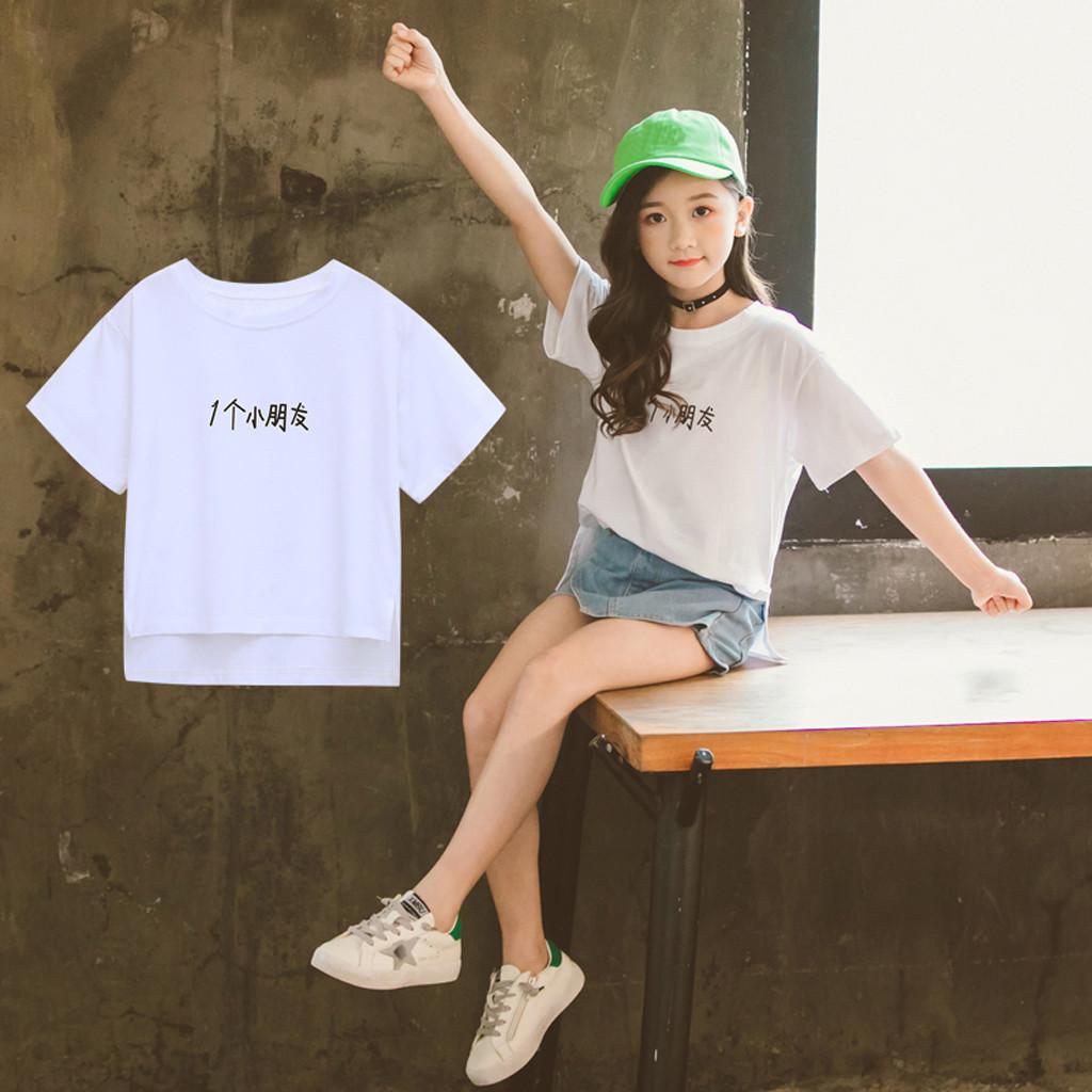 SDJMa Teen Kids Girls Chinese Japanes Text T Shirt Short Sleeve Tops Pants  Outfits Set 