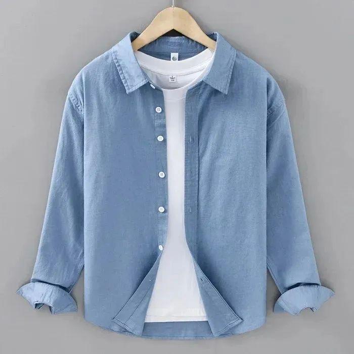 Men;s Long Sleeves Sky Blue Shirt With Under White T-Shirt