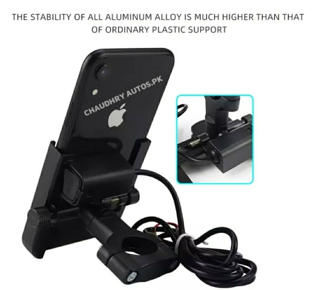 Motorcycle Mobile holder with charger Aluminium Body