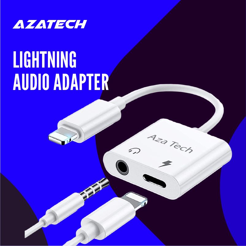 AzaTech Lightning to 3.5mm 2 in 1 Earphone Audio Adapter For Lighting Charger Cable Mobile Phone Aux Dual Jack Splitter Headphone & Fast Charging Connector Converter