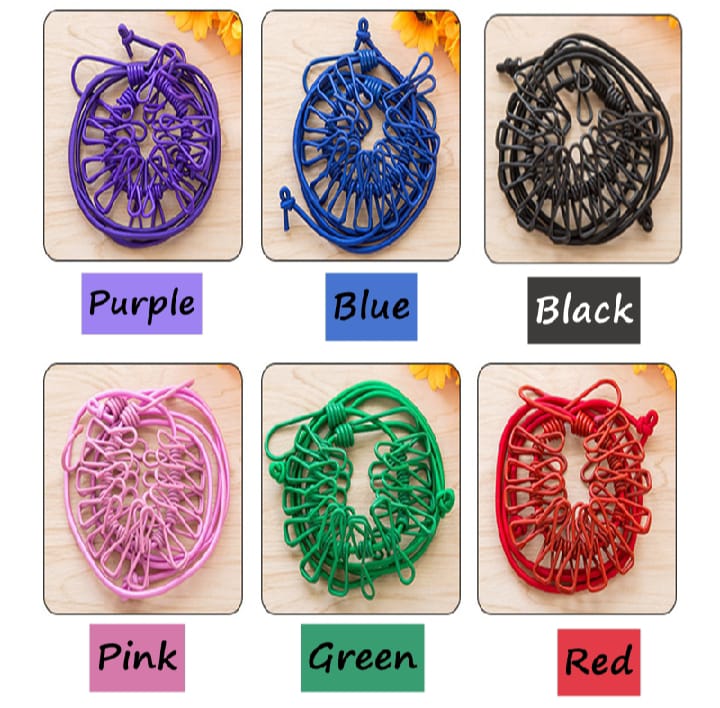 Drrying Rope Stand Multi Functional Portable Drying Rope with 12 Clips and 2 Hooks, Travel ...