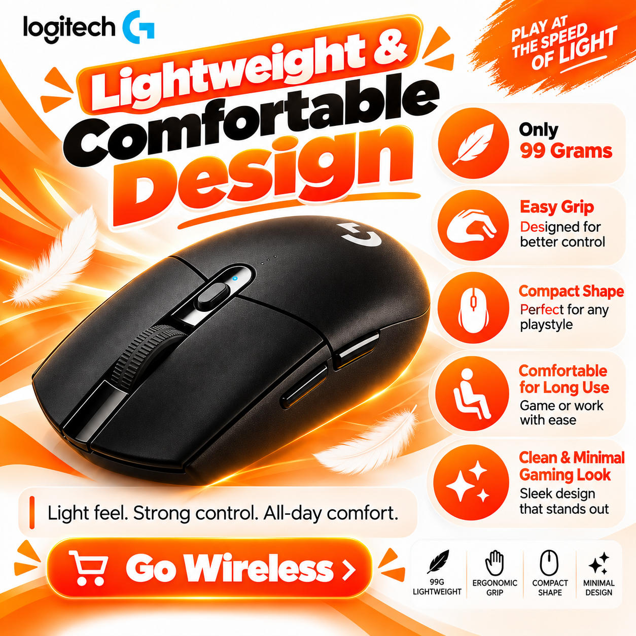Logitech G304 LIGHTSPEED Wireless Gaming Mouse | Dual Connectivity Bluetooth + USB Receiver | 12000 DPI | High Precision Gaming Mouse
