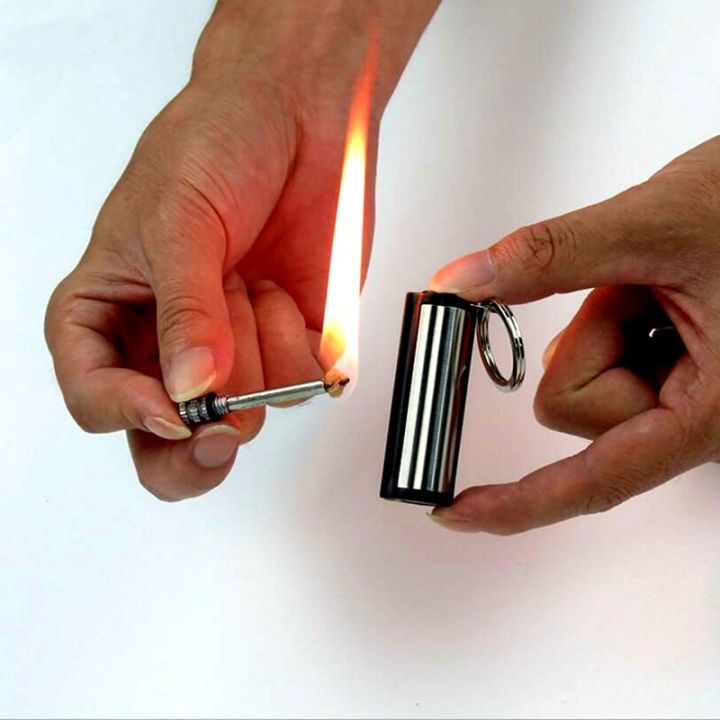 Survival Flint Fire Starter Keychain Lighter – Portable Flint Match Lighter, Windproof & Waterproof for Camping & Hiking – Kerosene Refillable Fire Starter Lighter