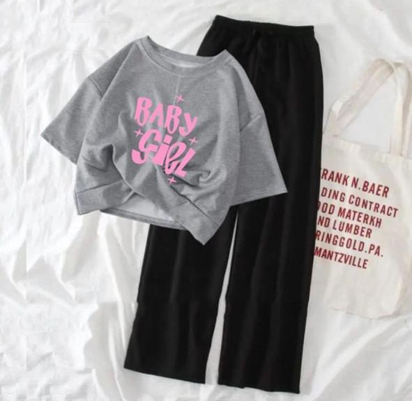 Summer  Crop Top T-shirt and Flapper Trouser Night Suit Set for Women and Girls