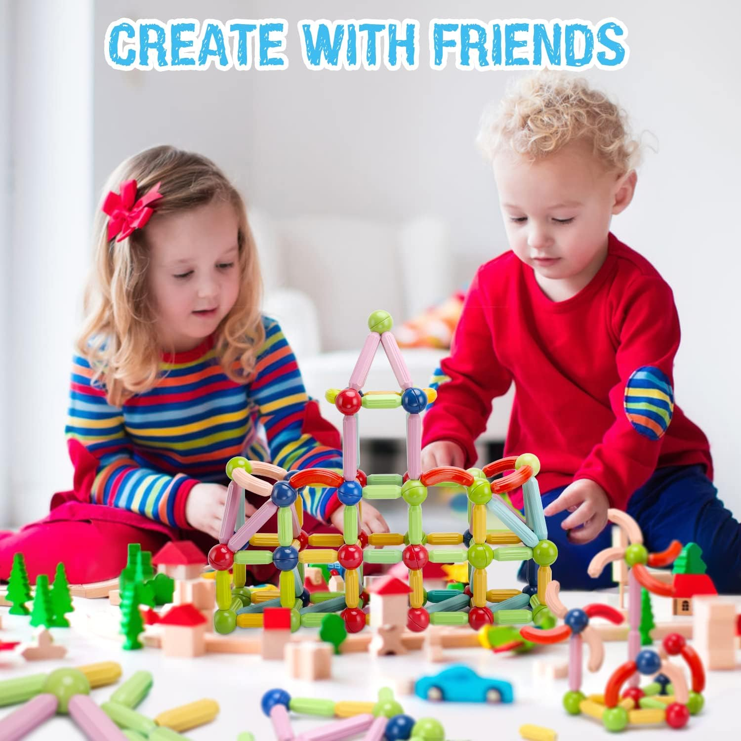 64 Pieces Magnetic Toys Building Blocks Set for Kids - Magnet Balls and Rods STEM Sticks Toy - Toddler Educational Learning Construction Game - Stacking Puzzle Building Toys for Boys Girls Age 3+ Magnetic Blocks