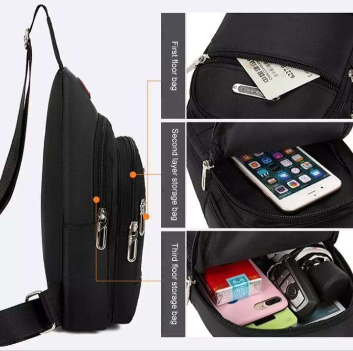 Men's Nylon Summer Casual Side Bag for Men - Crossbody Sling Messenger with 3 Zippers
