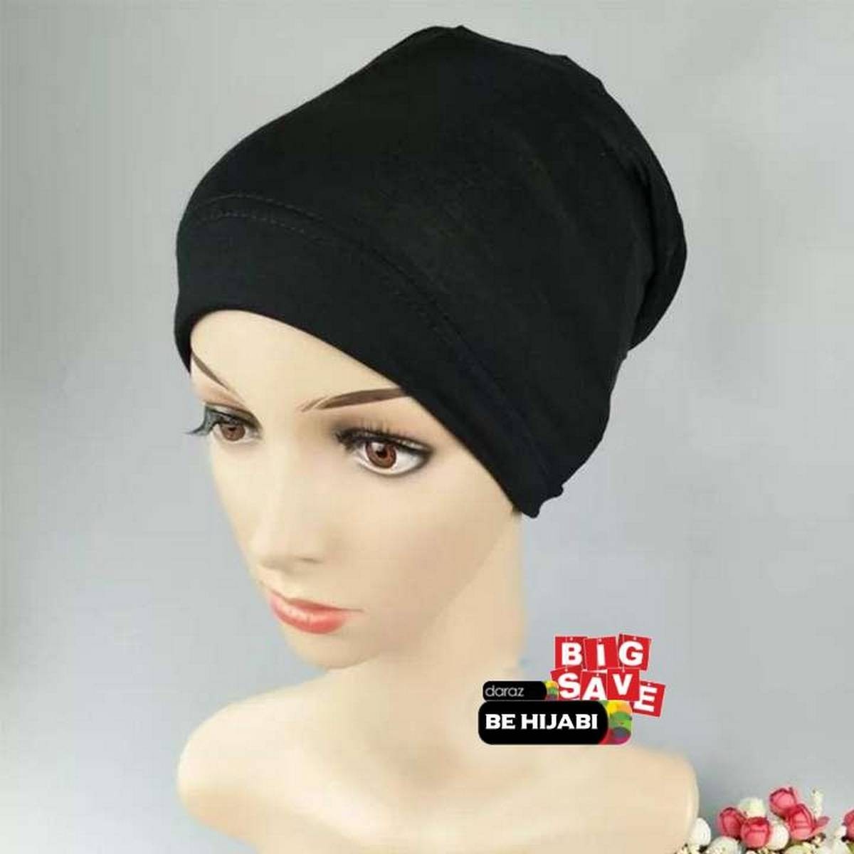 Plain Black Muslim Headscarf Inner Hijab Caps Wraps Women Islamic Under Scarf Ninja Scarf Ramadan Stretch Cotton Bonnet Caps Full Cover Islamic Hat