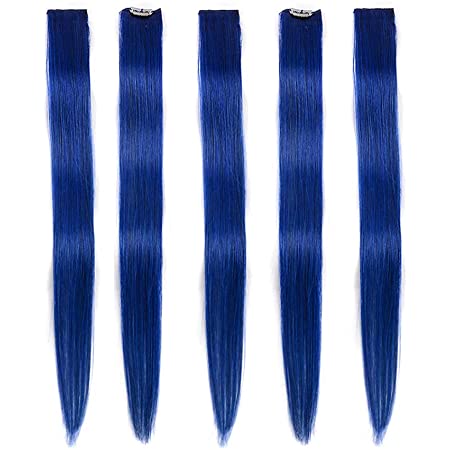 Hair Extensions Clip-In Neon Synthetic Hairpieces, 22" Straight Highlights for Kids & Girls – 1 Piece