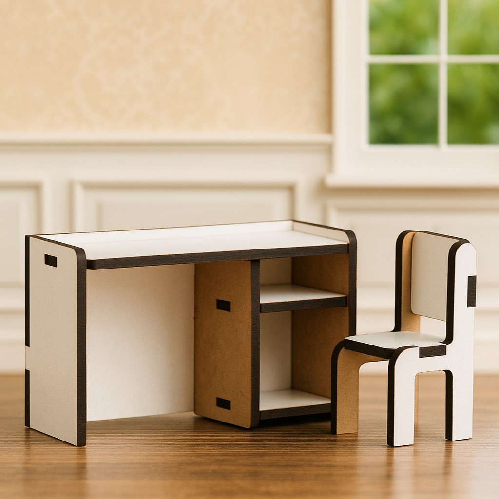 Dolls House Office Set, Miniature Computer Table for Dollhouse Furniture, Mini Desk, Dollhouse Accessory