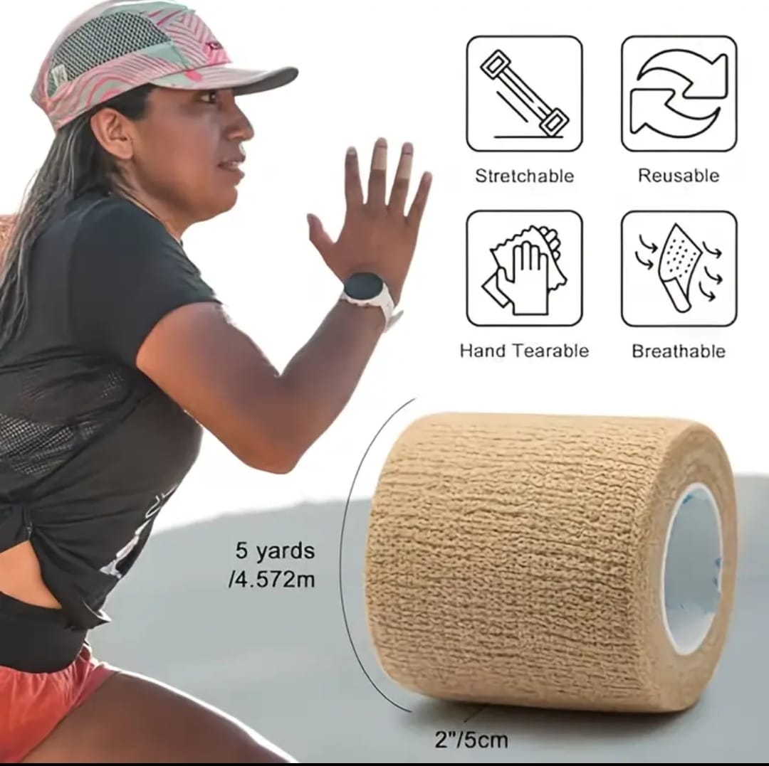 Self adhesive bandages wrap tape Athletic Pre-Tape Elastic Bandage 4.5M | Self-Adherent Wrap for Finger Wrist Ankle | Sports Injury Protection for Basketball Football | Easy Tear & Stretchable