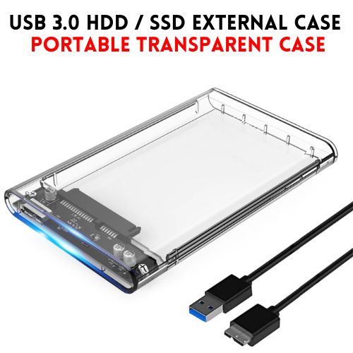 USB 3.0 Portable HDD SSD 2.5" Hardrive External Case ( Black & Transparent ) - 2.5" Hard Drive Case 5Gbps High Speed Fast Data Transfer (ONLY CASE)