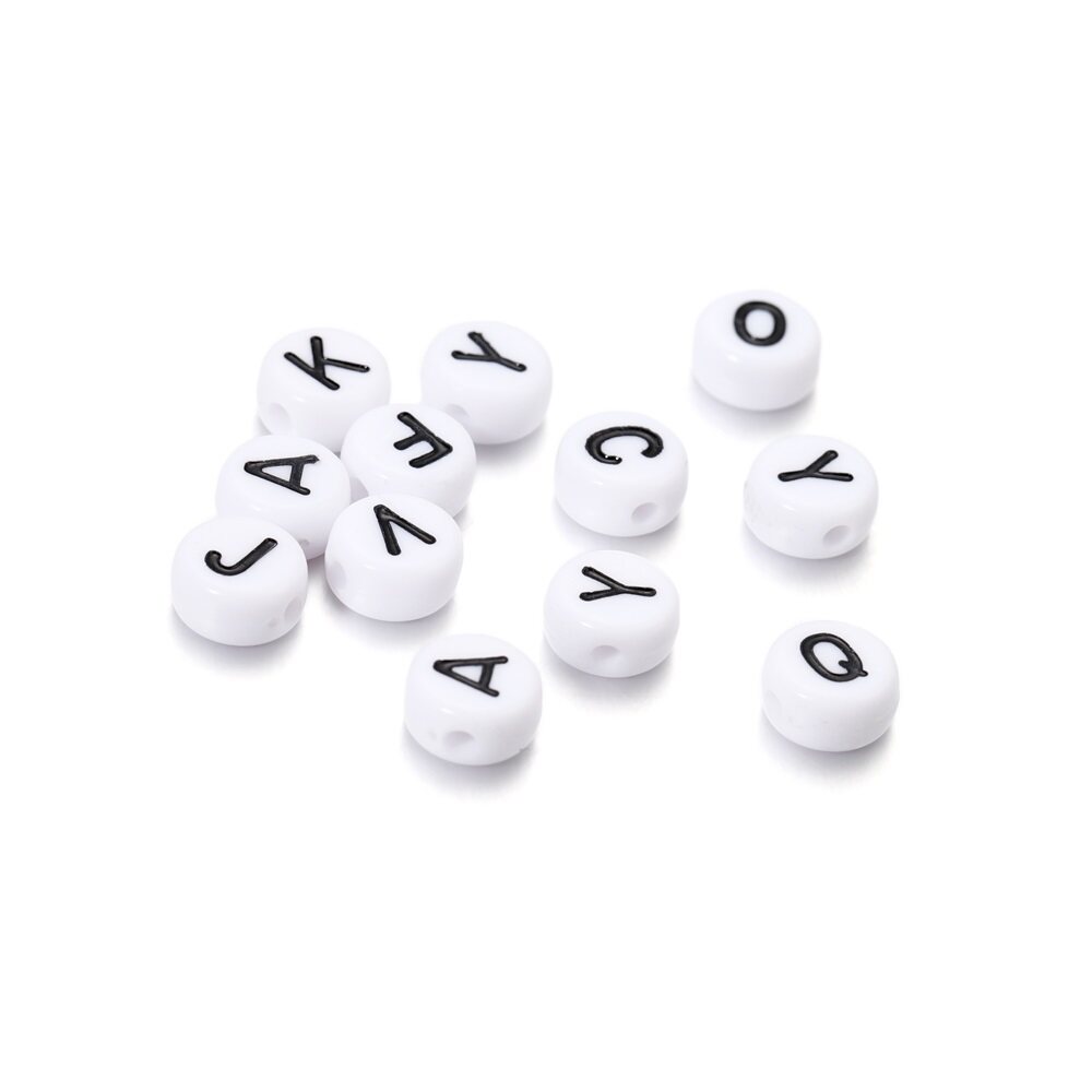 100 Pieces | Mixed White Round Alphabets Beads | Used in Making DIY Jewelry and Accessories