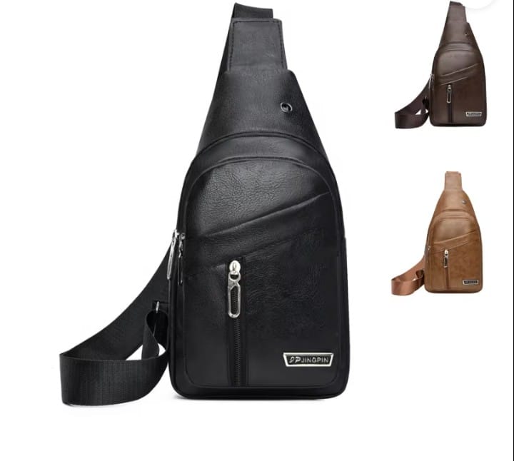 Men's PU Leather Crossbody Sling Bag | Casual Chest Shoulder Travel Messenger Bag | Multiple Zipper Pockets | Adjustable Strap | Brown & Black