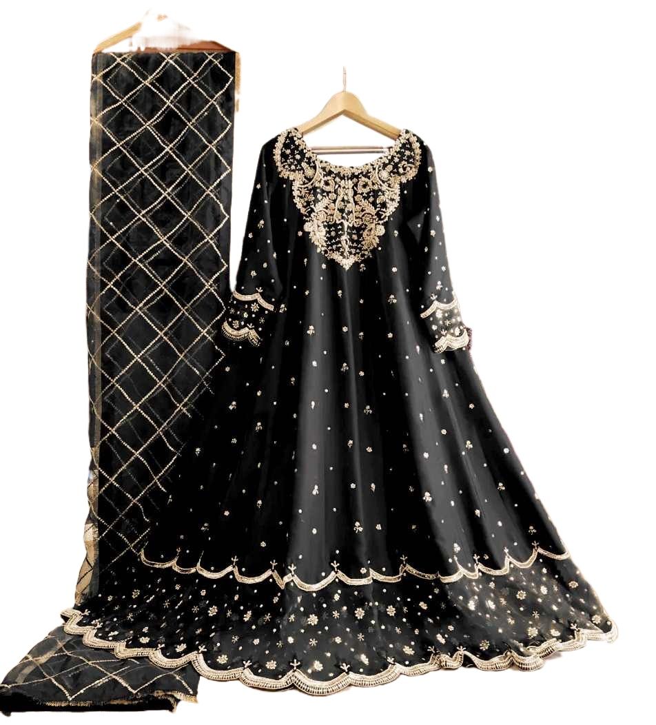 Women Dresses Embroidered 3 Piece Dress Maxi Heavy Neck & Border Embroidery Shamose Silk Maxi Ready to Wear Fully Emb Dupatta 3Pcs Suits Women & Girls