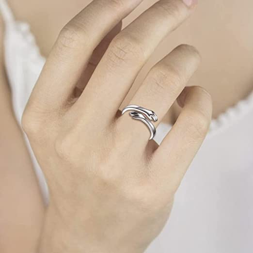 Hug Ring,  Hug Rings for Women Girls ,Silver Hugging Hands Open Promise Ring Jewelry ,Hug Hands Mens Rings Couples Wedding, Amaz Posh