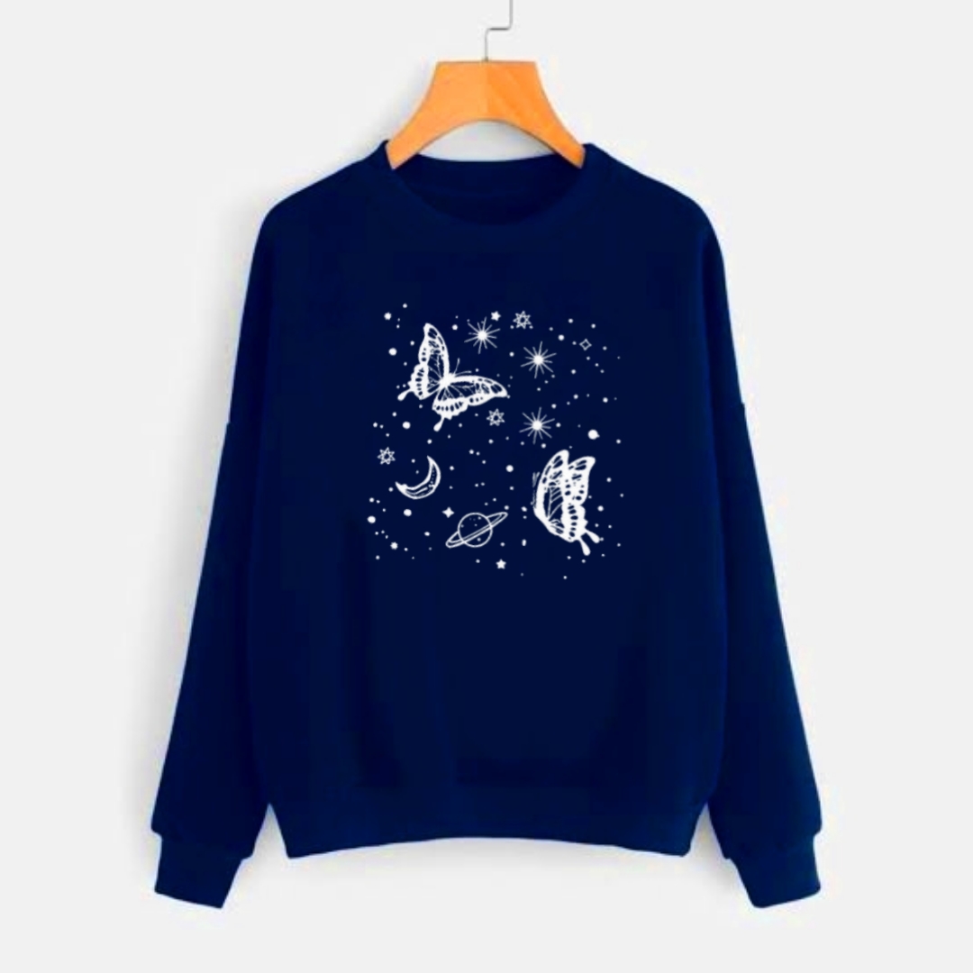 Blue Butterfly Printed Sweatshirt For Women - Hoodies For Girls
