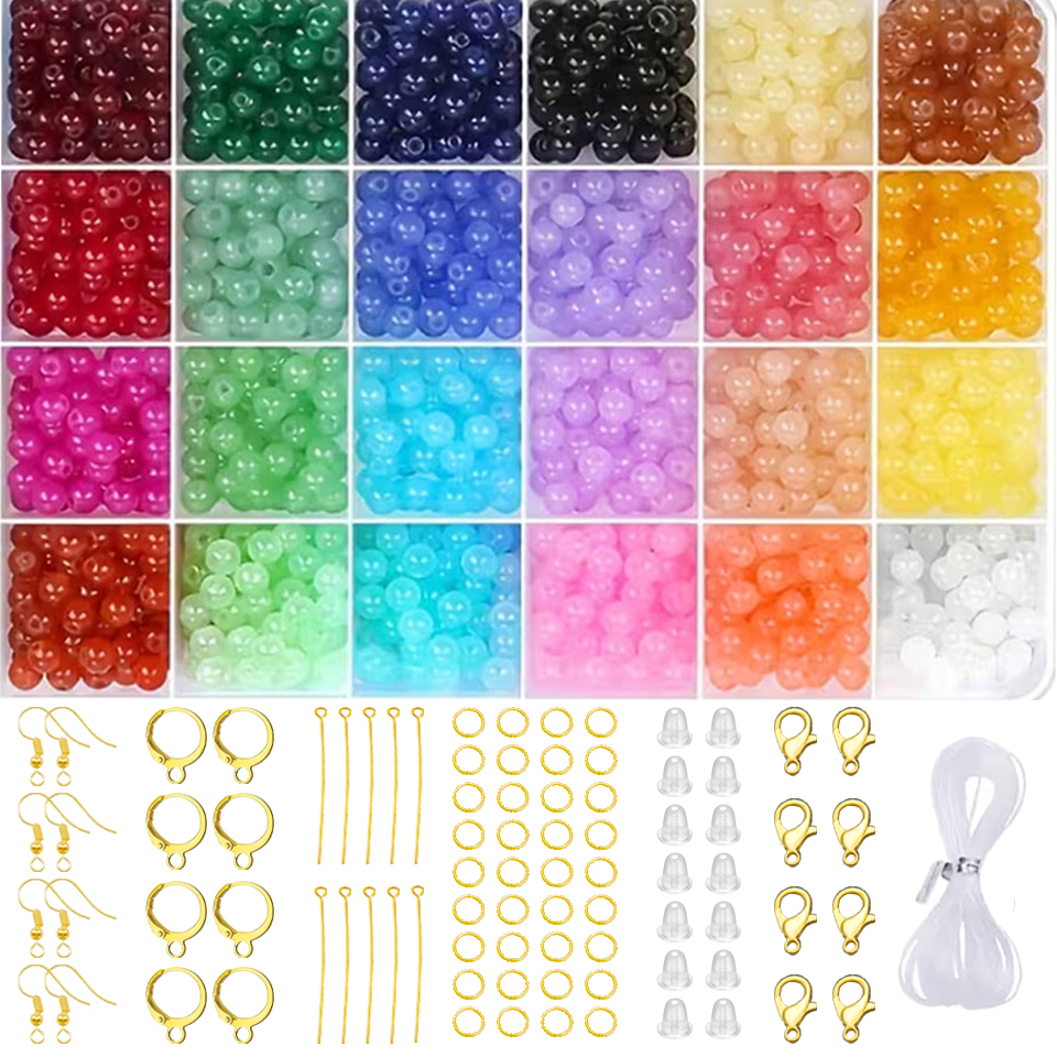 500+ PCS 8mm Glass Beads + 140 PCS DIY Jewelry Accessories For Bracelet Making Kit Handmade Bracelets, Earrings, Necklaces, Keychains and Craft Projects Kid Beads