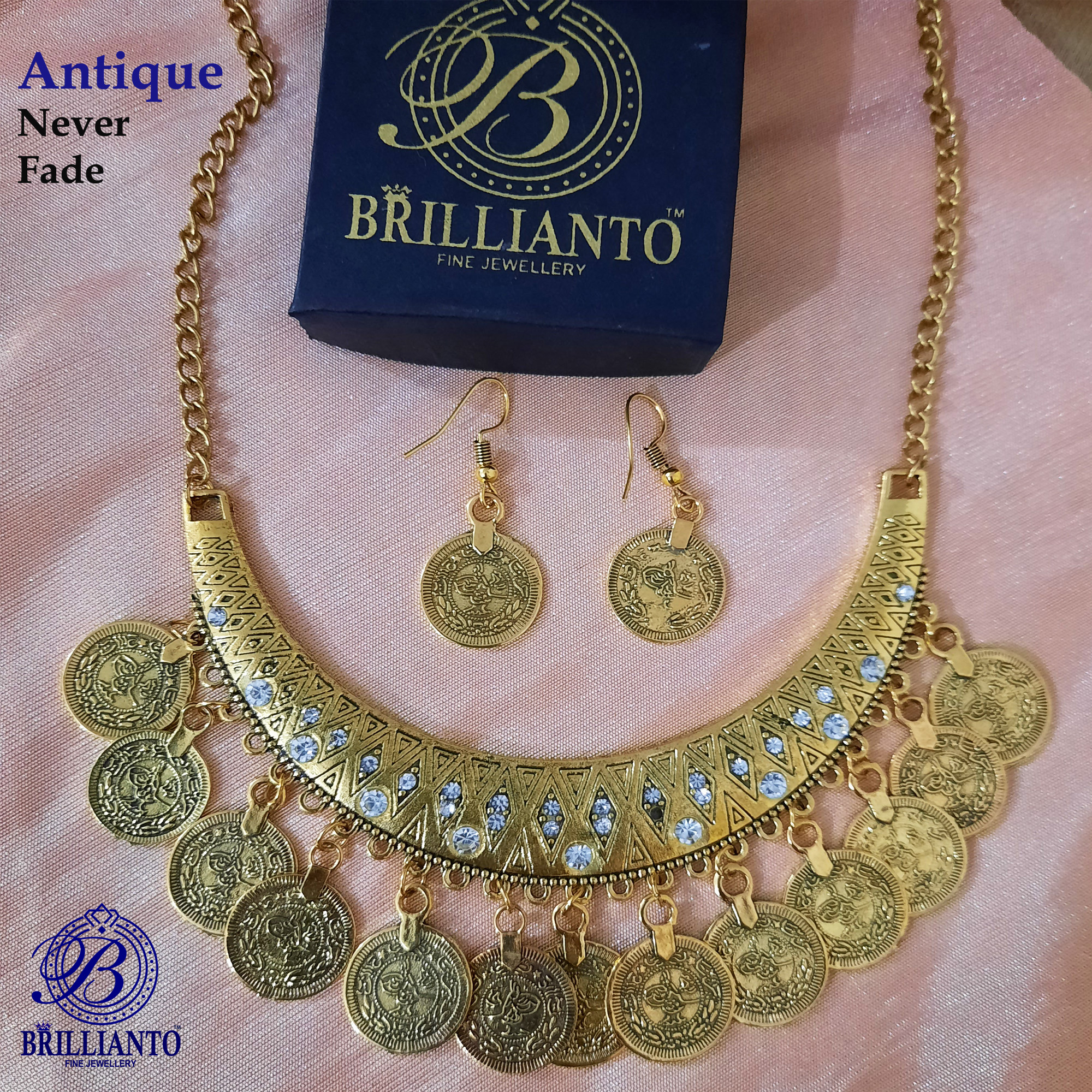 Antique Metal Coin Bridal Jewellery Set For Girls Necklace Earrings Set For Girls Best Gift Never Fade Silver and Golden