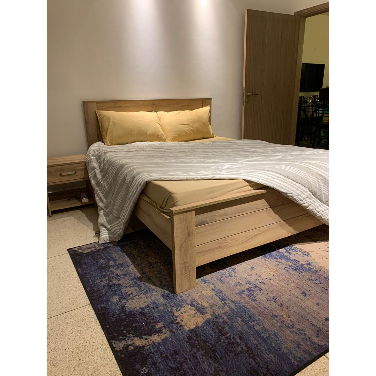 Ghania modern King Queen and single size bed in MDF tactile lasani  with 2 side table without mattress /Double bed