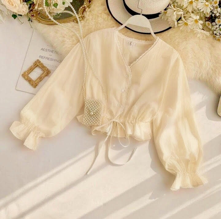 Western Top/Korean Off-White Top/Korean Blouse/Western Blouse/Top