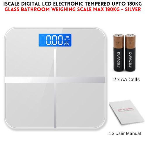 Upto 180kg iScale Rechargeable Weight Machine - 8mm Tempered Glass - Digital Heavy Duty Electronic Weighing Scale with Dual LED Display - Heavy Electric Weight Machine With Durable Steel Quality - For Home & Personal Use - Black//Blue/Silver