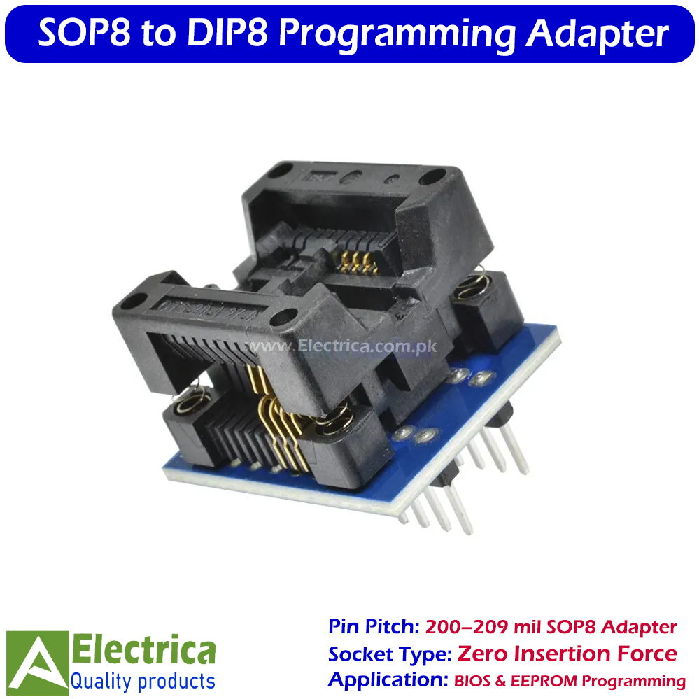 200–209mil SOP8 to DIP8 Adapter Socket for CH341A / EZP2010 / EZP2013 / SPI Flash Programmer | IC Test & Programming Module by Electrica