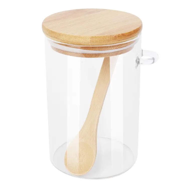 Glass Jar Loose Tea Coffee Bean Sugar Salt Food Storage Container + Bamboo  Lid