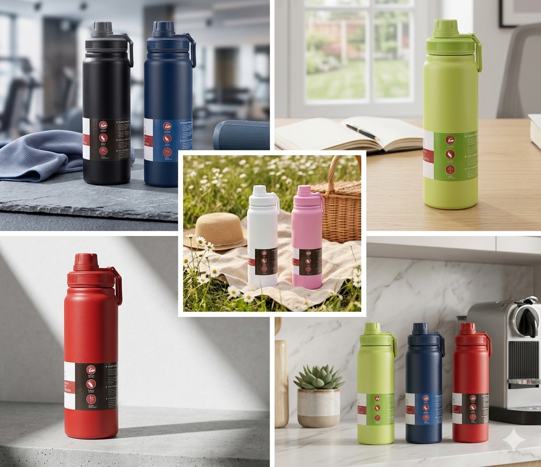 Premium 800ml Insulated Stainless Steel Water Bottle - 6 Vibrant Colors, Leakproof Vacuum Flask with Straw Lid & Carry Handle - Keeps Hot & Cold for 24 Hours - Perfect for Gym, Travel, Hiking, Office & Sports