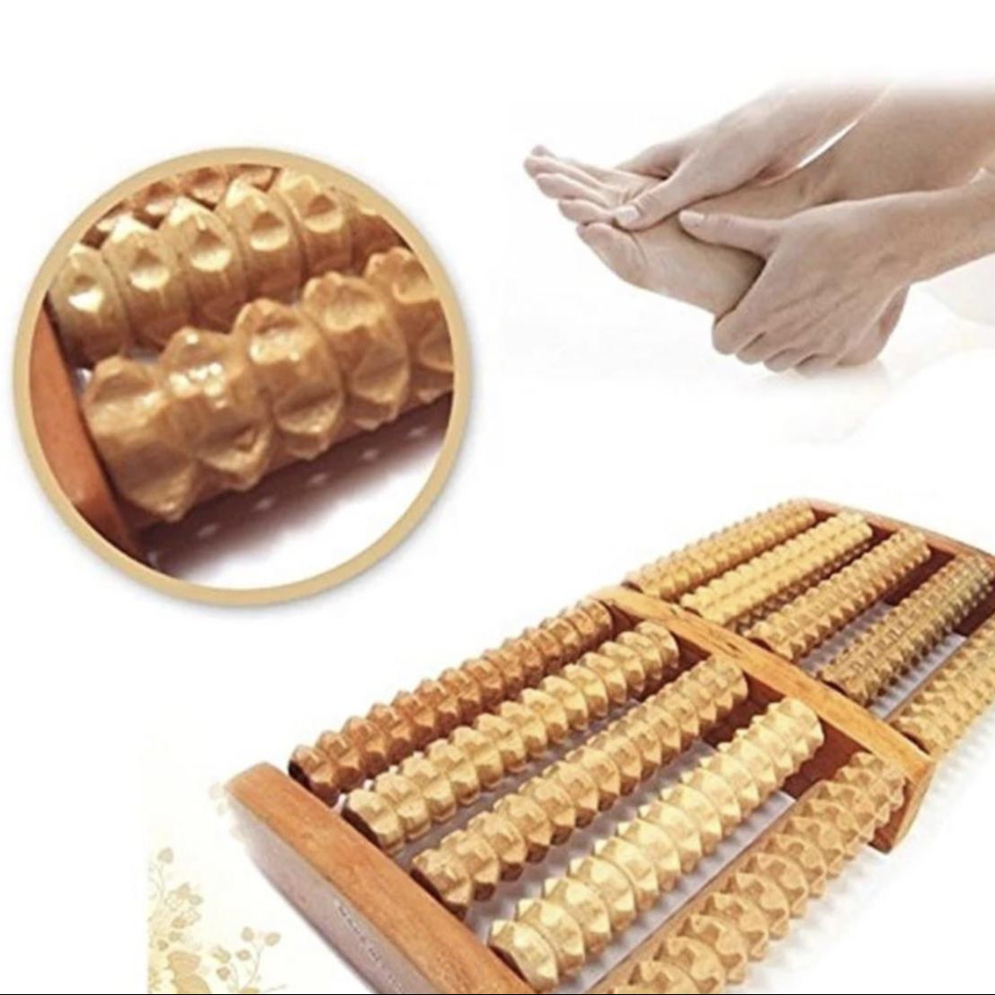 GST Massage Roller Stress Relief Wooden 5 Roller Foot Massage