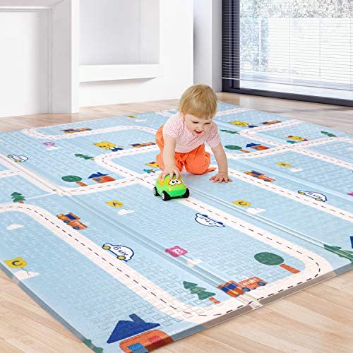 folding play mat for babies 6ft x 5ft-10mm(180*150cm) Double Sided baby crawling play mat with easily foldable soft foam floor playmats for infants, toddlers & kids large room childern Rug with Random Multi Design