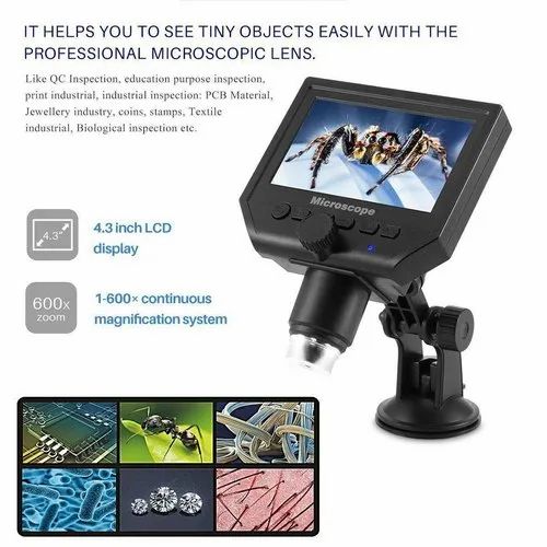 Lab Microscope Equipment 1-600X 3.6MP Digital Microscope Zoom Portable Continuous Magnifier With 4.3inch Display Camera Microscope Accessories