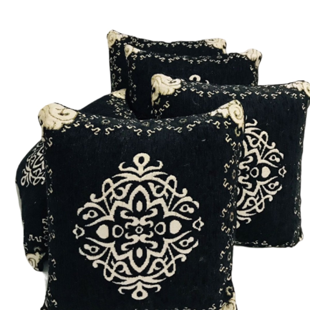 5-Piece Velvet Jacquard Cushion Covers 15x15 Inches with Zip Closure