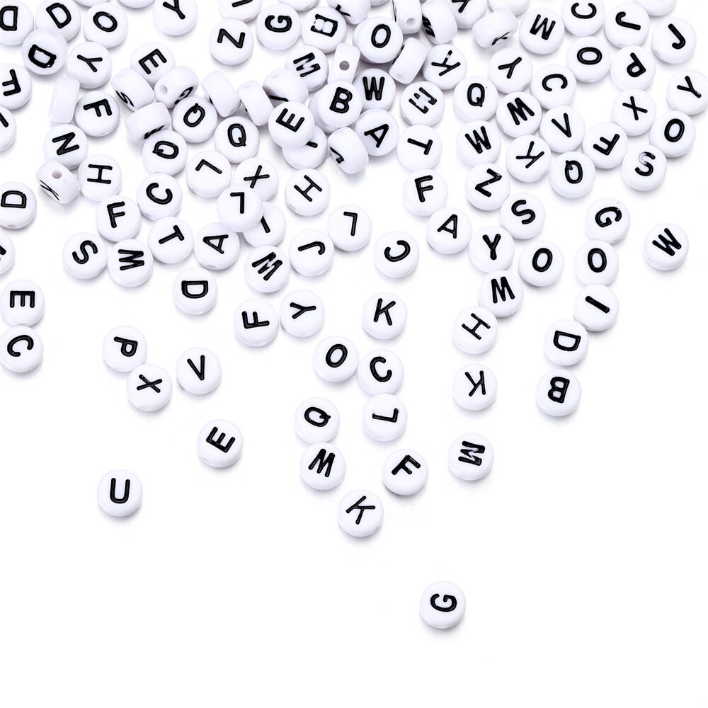 100 Pieces | Mixed White Round Alphabets Beads | Used in Making DIY Jewelry and Accessories