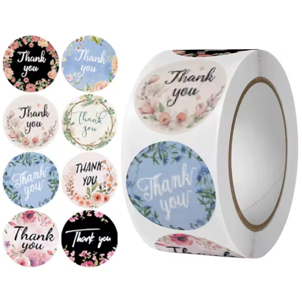 100pcs Thank You Stickers Labels Stamps Round Floral Multicolor Envelopes Cute Closure Wedding Decoration
