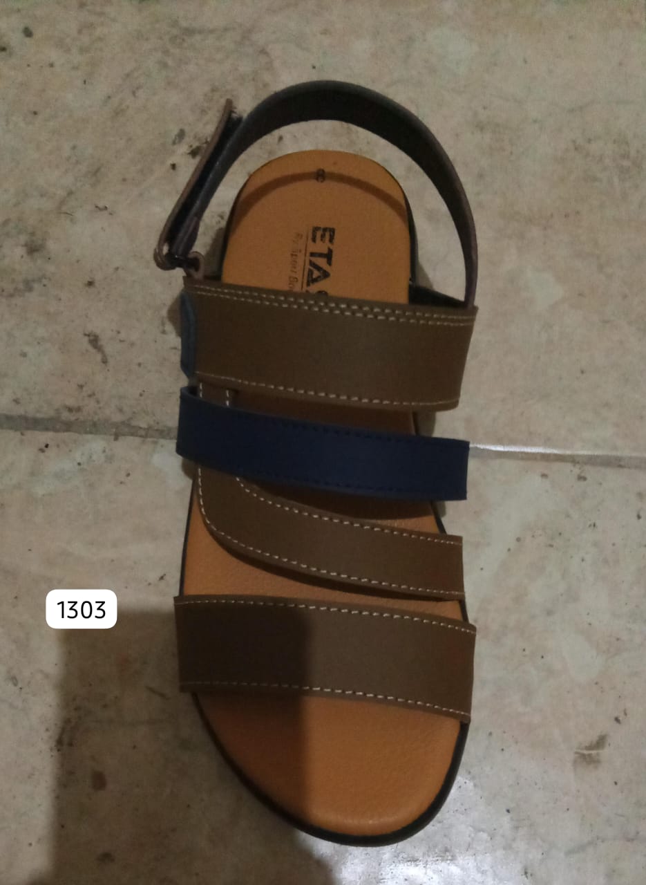 Etash Men's Casual Multi-Strap Sandals – Comfortable Olive Brown and Navy Blue Open-Toe Walking Footwear with Adjustable Hook-and-Loop Backstrap (Model: 1303)