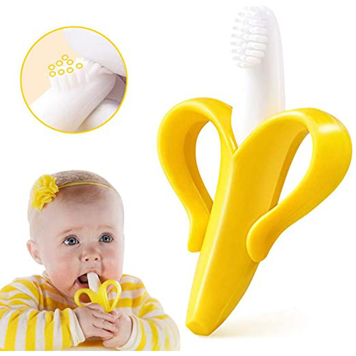 Baby Teether Toys BPA Banana Teething Ring Silicone Chew Dental Care Toothbrush Nursing Beads Gift For Infant