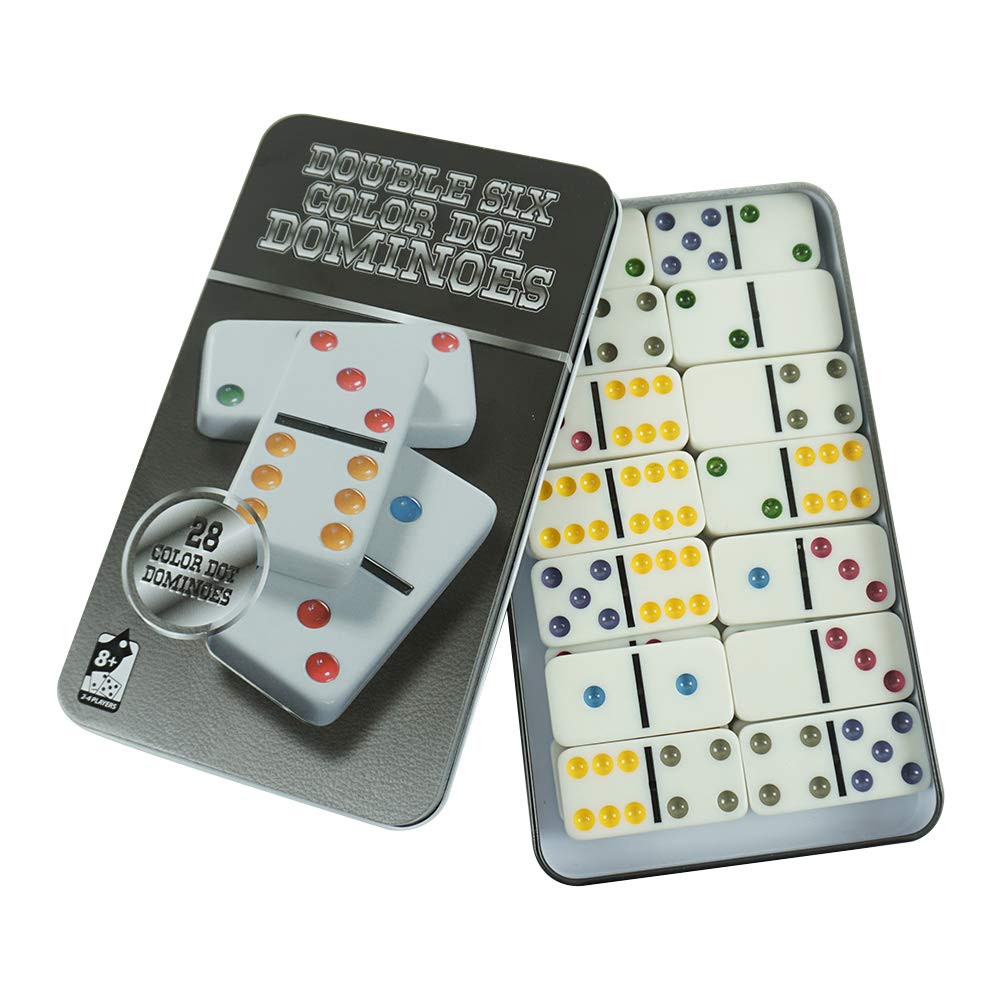28 PCS Double Six Domino Set Entertainment Leisure Travel Fun Table Game Domino Toy Children's Puzzle Toy Gift, Metal Box