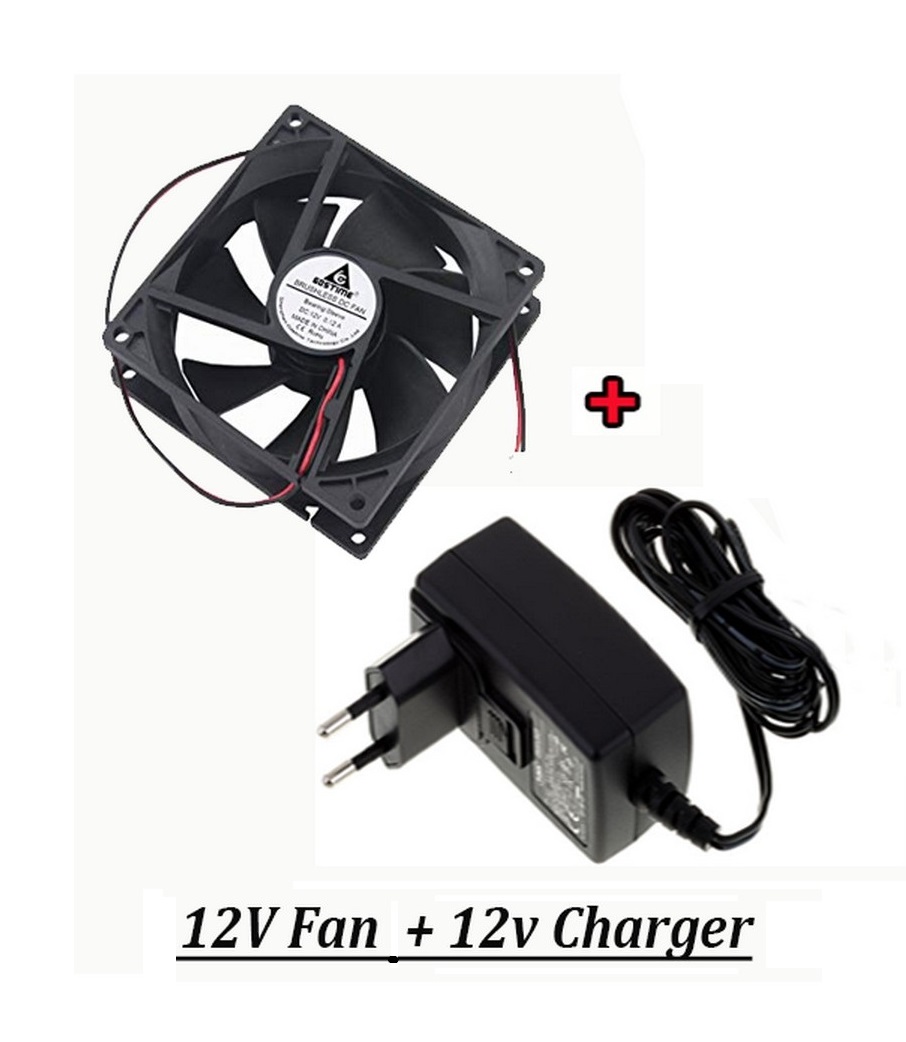 12V DC 4 Inch High Speed Cooling Fan - High Quality Computer Fan wIth 12V Adapter - Size: 92x92x25mm