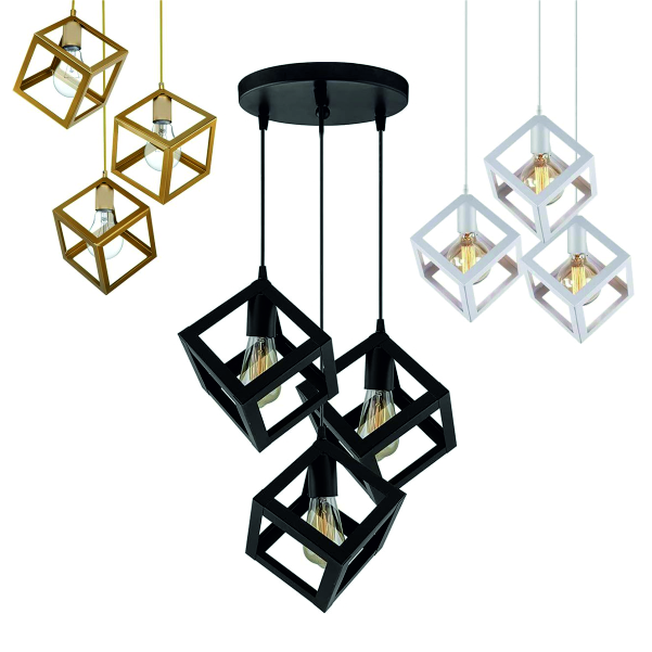 3in1 Base Square Cube Hanging Lamp / 2in1 Base Square Cube Hanging Lamp, Ceiling Lamp, Pendant Lamp, For Home, Office, TV Lounge, Bed Room, Led Light, Led Bulb, Filament Bulb
